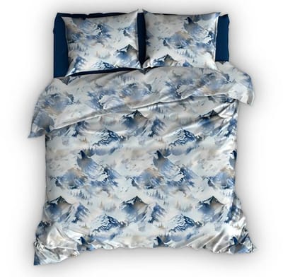 Romanette Peak Mountains Dekbedovertrek - Tweepersoons - 200x200/220 cm - Beige/Blauw