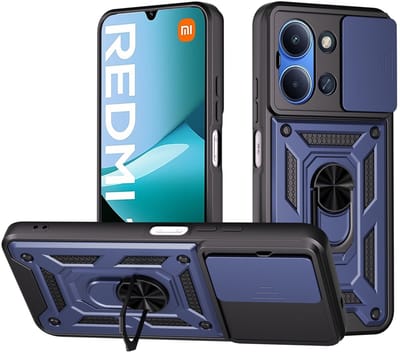 MobyDefend Hoesje - Geschikt voor Xiaomi Redmi 15C 5G - Pantsercase Met Draaibare Ring - Blauw