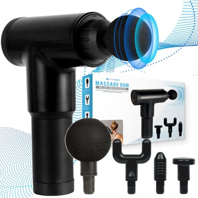 Massage Gun Professioneel 4 Opzetstukken - Helpt je Spieren Ontspannen - Draadloos & Stil - 22 x 17 x 6,9 cm - Sporten - Ontspanning - Massage Pistool - Massage Apparaat - Zwart - Silvergear