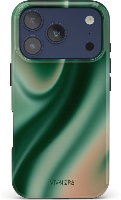 VivaLora Tough Telefoonhoesje iPhone 17 Pro met MagSafe - Satin Shimmer Print - 2-in-1 Phone Case - Hard Case & Siliconen Backcover - Extra Bescherming - Shockproof Cover - Gradient Groen