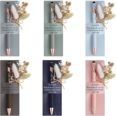 Bedankcadeaus voor Collega's en Teamleden - Touchscreenpen met Gravure en Gedroogde Bloemen Pennenhouder (6 Sets) voor een Persoonlijk Bedankt