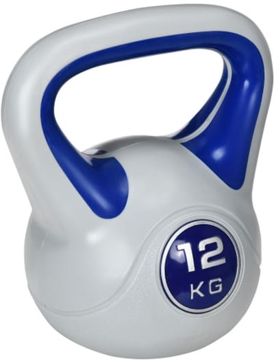 Kettlebell 12 kg blauw, kunststof gecoat voor vloerbescherming, geschikt voor thuiskrachttraining