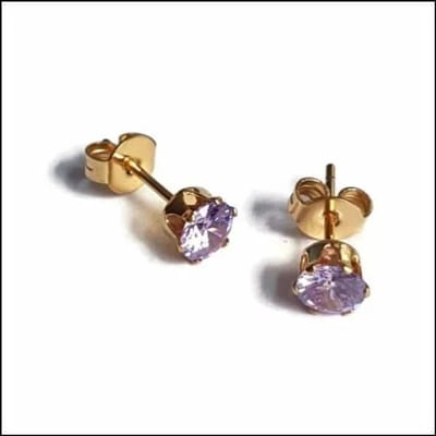 Aramat Jewels | Oorbellen | RVS Zirkonia Oorbellen Rond 3-8mm - Diverse Kleuren Oorstekers | Goudkleur / 5mm / Lila | | | Staal | Kinderen, Volwassenen | Verkleurd niet