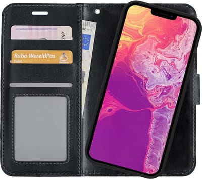 Hoesje 2 in 1 - Geschikt voor Apple iPhone 13 Mini - Met Uitneembare Hard Cover - Bookcase - Wallet Case - Met Pasjeshouder - Book Case - Uitneembaar - Pashouder - Kunstleer - Zwart