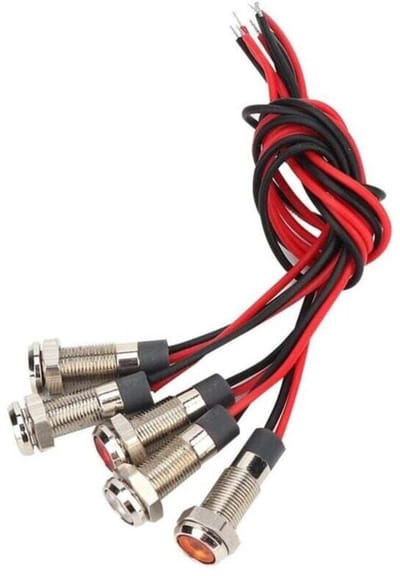 Vijf IP66 6mm LED-waarschuwingslampjes, waterdichte metalen constructie, met 1NO-draad, rode, groene, gele, blauwe en witte, concave LED-lampjes (AC220V).
