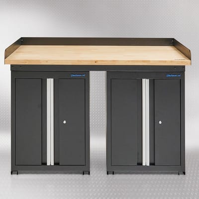 Datona® Werkbank PRO - bamboe werkblad - 2 werkplaatskasten - 150 cm - Zwart