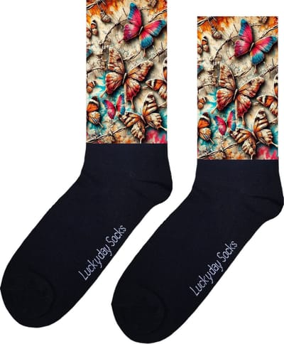 Vlinders - Opkikkertje - Fantasie - Prikkeldraad - Liefde - Blauw - Roze - Grappige sokken - Valentijn cadeau - Verjaardag - Geluk - Grappige sokken - Leuke sokken - Vrolijke sokken - Kerst sokken - Vaderdag - Moederdag - Socks maken Happy - 37-44