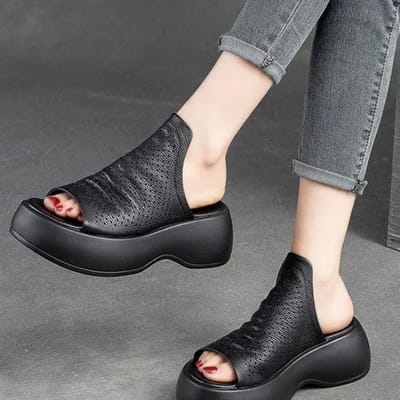 Mode Middenhoge Hakken Schoenen Pantoffels Dames Sandalen Zomer Slippers Casual Slingbacks Strand 40 zwart