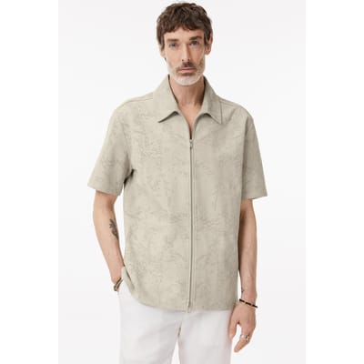 John Varvatos Wade Ss Collared Zip Up Perforated Leath Chalk Size: 46 | Light Jackets Outlet | Heren | Beige