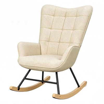 Schommelstoel - Ergonomische Fauteuil Met Hoge Rugleuning En Armleuningen - Voor Lezen En Ontspannen - Velvet Beige