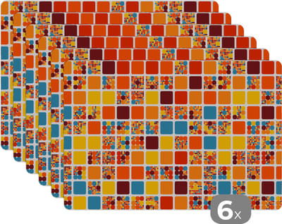 Placemat - Placemats kunststof - Patronen - Seventies - Stad - 45x30 cm - 6 stuks - Hittebestendig - Anti-Slip - Onderlegger - Afneembaar