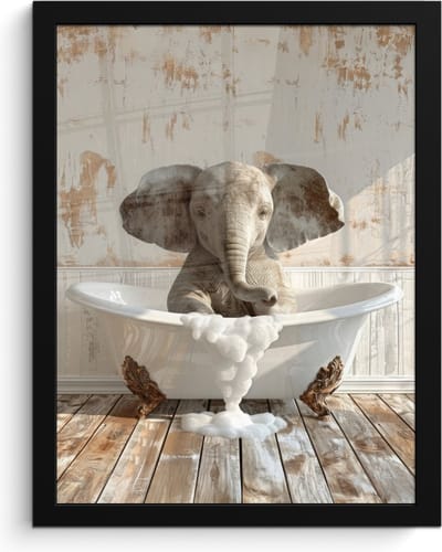 Poster in lijst - Fotolijst 30x40 cm - Posters - Vintage - Olifant - Badkuip - Schuim - Wilde dieren - Posterlijst zwart - Wanddecoratie badkamer - Muurdecoratie WC - Decoratieve accessoires - Toilet muur decoratie