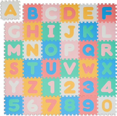puzzelmat baby - abc - cijfers - 36 delen - 171x171 cm - foam - kruipmat