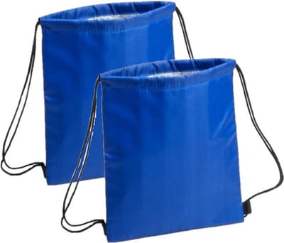 Koeltas rugzak in het blauw - 2x stuks - 27 x 33 cm - koeltassen met koordje - lunch rugtasje