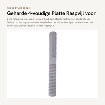 Dailygoods- Platteraspvijl 4-voudig - Ergonomisch Design - Houtbewerking/Metaalbewerking - 200 mm - Nauwkeurige Afwerking - Comfortabele Handgreep - Rasp