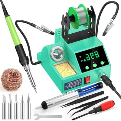 Soldeerstation - Soldeerbout Kit - Elektronica Reparatie - Snelle Verwarming Digitaal - 100 Watt - Cyaan Blauw