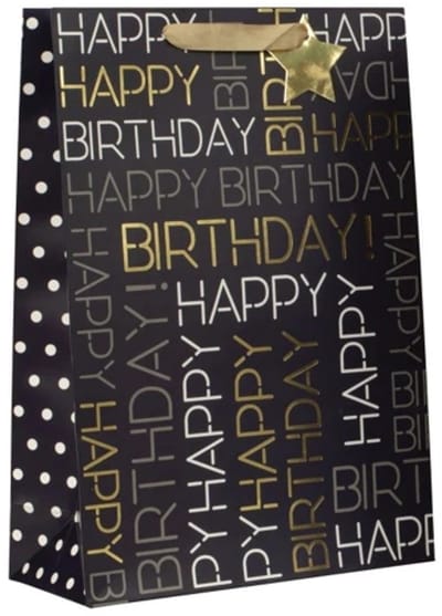 Cadeautas XL - Verjaardag Happy Birthday - Luxe Geschenktas - Cadeauzak - Geschenkzak - Zwart/Goud - 42x30x12cm