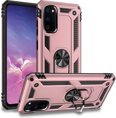 HB Hoesje Geschikt voor Samsung Galaxy S20 - Anti-Shock Hybrid Armor Back Cover - Hoes met Kickstand Ring - Roségoud