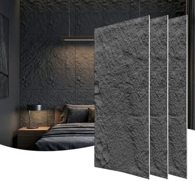 Froadp 3 stuks Plaatwerk met rotslook, 120 x 62 cm, 3 cm dik wandpanelen, PU-wandbekleding Lichtgrijs