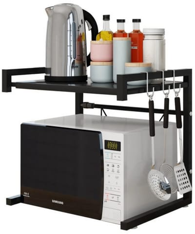 M-Goods Magnetronkast Uitschuifbaar 40-65 cm - 2-Laags Magnetron Rek - Keuken Organizer van RVS - Max. 25 kg