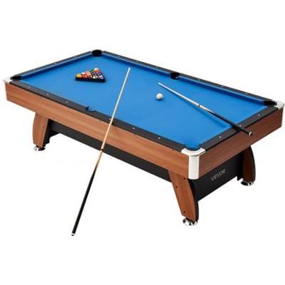 VEVOR Pooltafel 244 cm met houten blad, moderne speeltafel met verstelbare poten, complete set inclusief ballen/keu's/standaards/krijt/borstel, voor speelkamers recreatieruimtes blauw