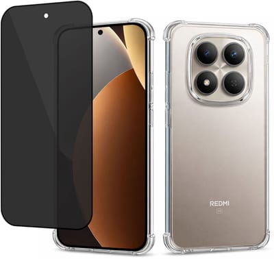 Hoesje met Privacy screenprotector geschikt voor Xiaomi Redmi Note 15 Pro - Luchtkussens - Siliconen Hoes - Gehard Glas - Transparant