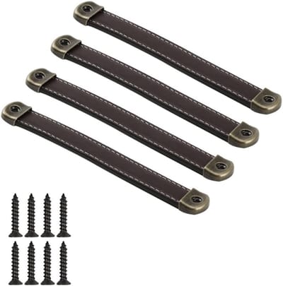 Vintage Handgemaakte Leren Handgrepen voor Meubels - 4 Stuks - Keuken, Kast en Lade Knoppen - 160mm Deurgrepen