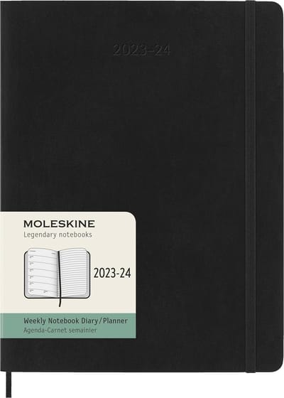 Weekplanner 2023-2024 voor 18 maanden, academisch dagboek, softcover weekagenda, extra groot formaat 19 x 25 cm, kleur zwart