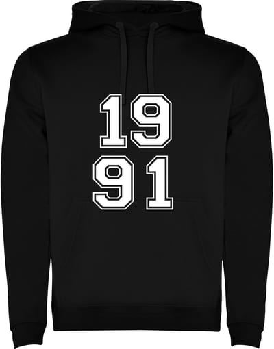 Zwarte Hoodie Varsity College Cijfers 1991 - Cijfers Wit - Opvallend Stoer - Mooi Maat M