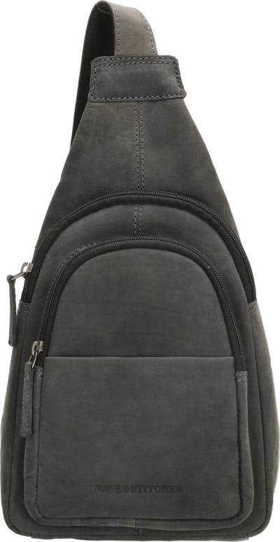 Hide & Stitches Idaho Schoudertas Unisex - Crossbodytas met verstelbare schouderband - Tas van 100% Leder met ritssluiting - Zwart
