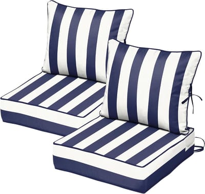 Diepe Zitkussens - Tuinstoelkussens - Buiten Ontspannen - Waterdicht en UV-bestendig - 61x60x10 cm - Blauwe streep