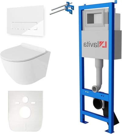 Voorwandelement Toilet Set - Inbouwtoilet Complete Set - Badkamer Installatie - Randloos Diepspoeltoilet - 40 cm Breed - Wit