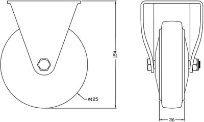 125 mm (5 inch) zwenkwiel met blauw rubber, vast, stevig, draagvermogen 400 kg, set van 2
