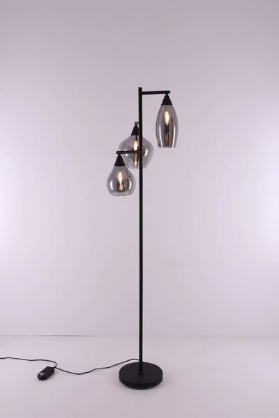 Vloerlamp 3lichts smoke rookglas