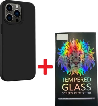 Solid hoesje Soft Touch Liquid Silicone + 1X Screenprotector Tempered Glass - Geschikt voor: iPhone 15 Pro - Zwart