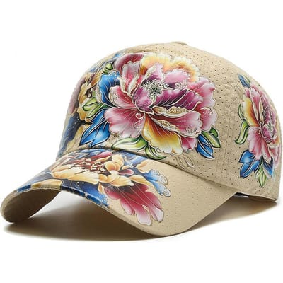 Zomer Sneldrogende Baseballpet Heren en Dames Bloemen Zonnehoeden Bedrukte Chinese Stijl Bloemen Zonnehoeden Outdoor Hoeden 56-60cm beige