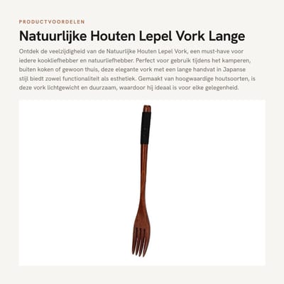 Dailygoods- Houten Lepel - Lange Handvat - Vork - Servies - Bestek - Voor Buitenkeuken - Koken - Diner