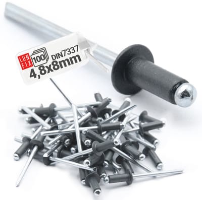 LUN FIX - Aluminium Blindnieten - 4,8 x 8 mm - 100 stuks - Staal - Industrie-Standaard DIN7337