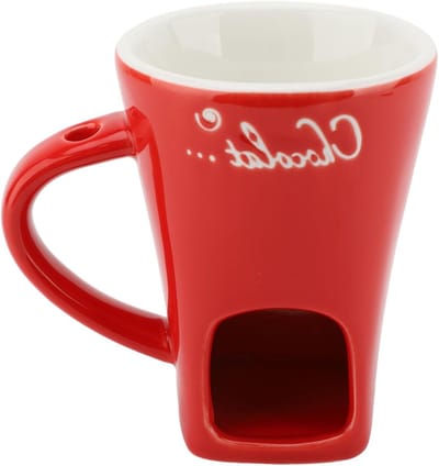 Ceramische Butter Warmer Pot voor Chocolade Smelten met Vork - Theelicht Kaarsenhouder voor Feestjes en Gezelligheid 360G (Rood)