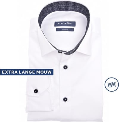 Ledub modern fit overhemd - mouwlengte 7 - wit - Strijkvriendelijk - Boordmaat: 39