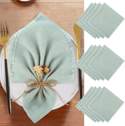 Famanu – 12 stuks katoenen linnen servetten 42 x 42 cm, groene franjes voor bruiloften en tafeldecoratie