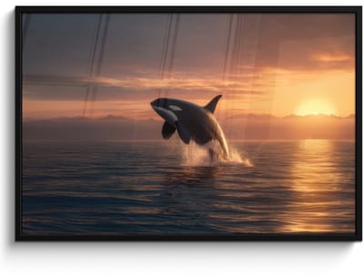 Poster in lijst - Fotolijst 120x80 cm - Posters - Orka - Zee - Zonsondergang - Posterlijst zwart - Decoratie - Wanddecoratie woonkamer - Muurdecoratie slaapkamer