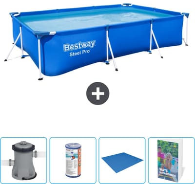 Bestway Rechthoekig Steel Pro Zwembad - 300 x 201 x 66 cm - Blauw - Inclusief Pomp - Filter - Grondzeil - Zwembadgids