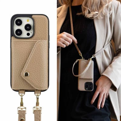 Selencia Hoesje - Geschikt voor Apple iPhone 14 Pro - Sera Koordhoes met pashouder envelop - Taupe