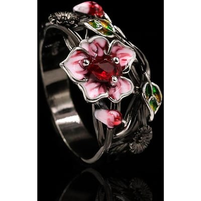 Gotische stijl Verguld Zwart Tweekleurige Bloemenring Europa en Mode Verloving No. 10 black