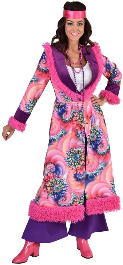 Magic By Freddy's - Hippie Kostuum - Hippie Lost In Pink Flower World - Vrouw - Roze - XXL - Carnavalskleding - Verkleedkleding
