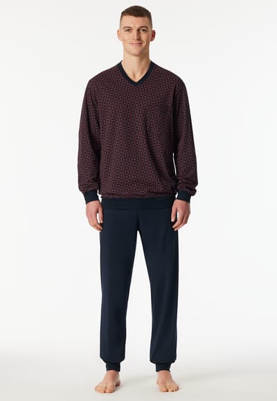 Schiesser pyjama heren lange mouw 100% katoen - Comfort - 181162 - Met boordjes - 54 - Rood