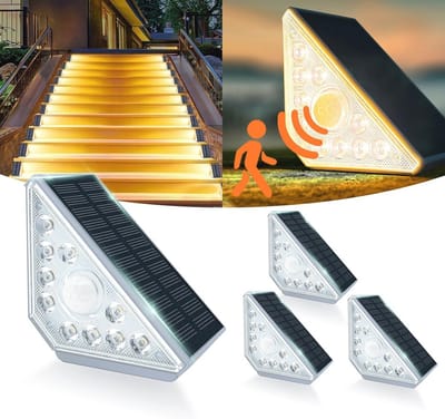 Trapverlichting op zonne-energie met Bewegingsmelder - Warm Wit Licht, IP44 Waterdicht, Voor Tuin en Trap