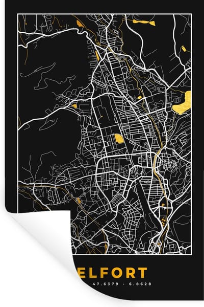Muurstickers - Sticker Folie - Plattegrond - Kaart - Belfort - Frankrijk - Stadskaart - 20x30 cm - Plakfolie - Muurstickers Kinderkamer - Zelfklevend Behang - Zelfklevend behangpapier - Stickerfolie