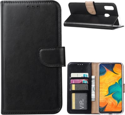 Ntech Portemonnee hoesje met Pasjesruimte Geschikt Voor Samsung Galaxy A30 - Zwart